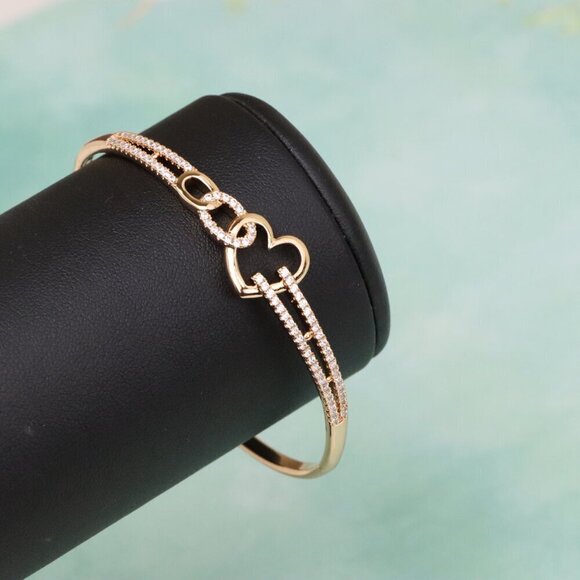 Romantic Rose Gold Heart Link Bangle with Crystal Detailing, XPBL0570 - Picture 7 of 12